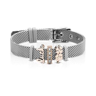 1 - Ops Object bracelet in stainless steel with crystals Mesh collection OPSBR-560