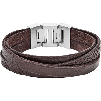 1 - Bracciale uomo Fossil Vintage pelle ed acciaio JF02999040