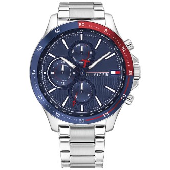 1 - Orologio Tommy Hilfiger Bank Cronografo uomo 1791718 acciaio con ghiera bicolor