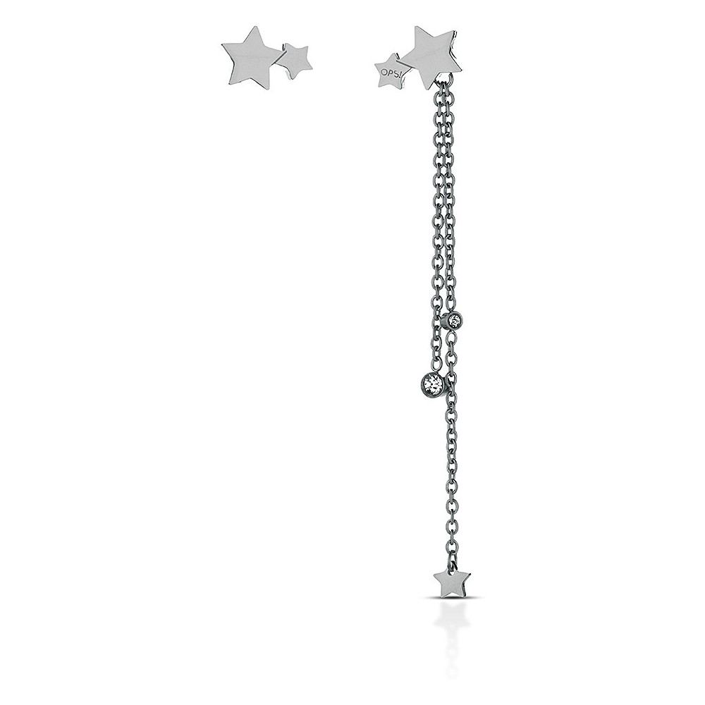 1 - Orecchini Ops Object in acciaio color argento con piccoli cristalli collezione Star OPSOR-524