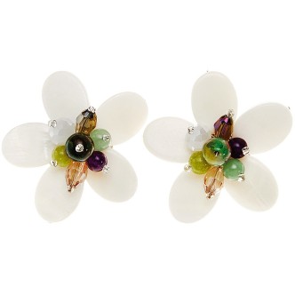 1 - Ottaviani flower earrings 500536O metal with agate stone and mother of pearl