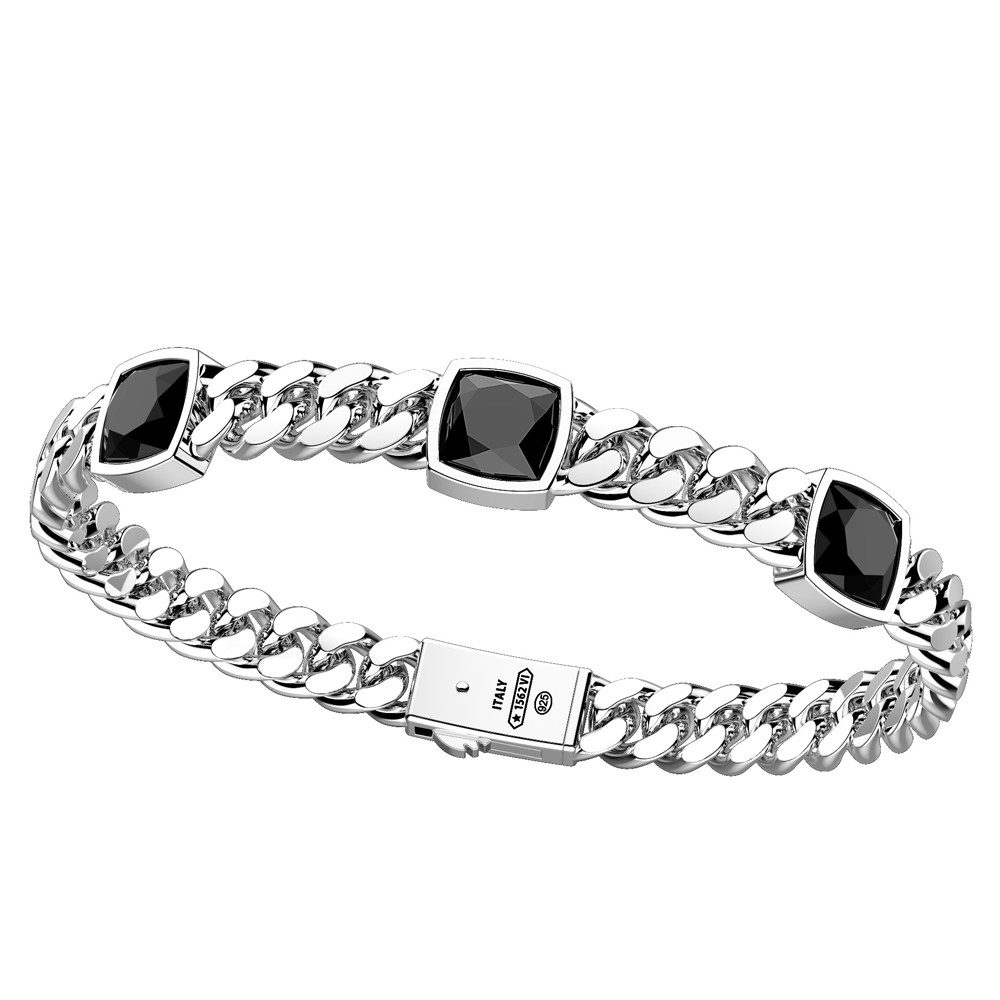 1 - Zancan Silver bracelet with onyx man ESB073 Cosmopolitan collection