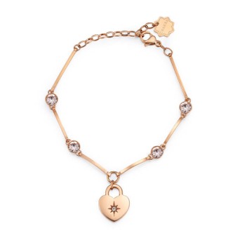 1 - Bracciale cuore Brosway Chakra BHKB021 acciaio 316L  PVD Oro Rosa con cristallo