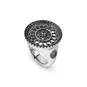 1 - Man ring Ellius Santa Maria di Collemaggio 925 silver with black zircons