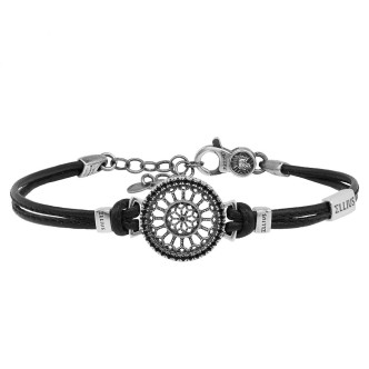 1 - Leather bracelet Rosette Santa Maria di Collemaggio L'Aquila Ellius Gioielli R496 / RV / PEN / P Silver 925