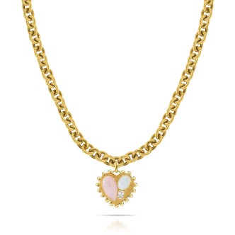 1 - Fashion Love Ops Object OPS-LUX22 brass woman heart necklace with colored stones