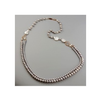 1 - Collana Chanel a 2 Fili Marakò donna perle coltivate grigie CN2668