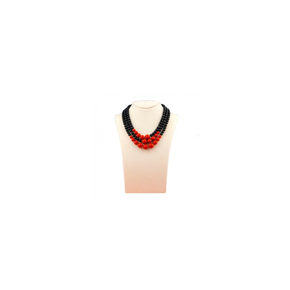 1 - 3-Strand Marakò Agate and Coral Necklace CN3339