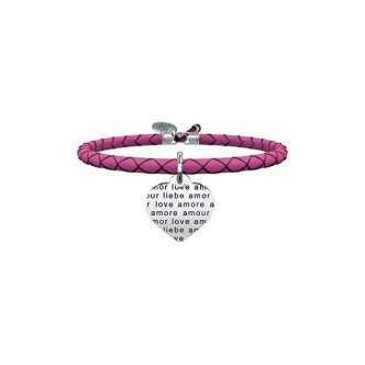 1 - Bracciale Kidult 731460 in pelle con ciondolo in acciaio 316L e cristalli collezione Love