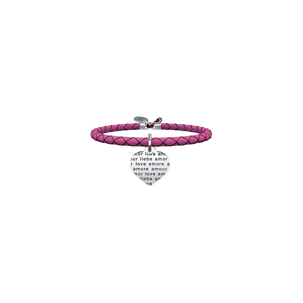 1 - Kidult 731460 bracelet in leather with pendant in 316L steel and crystals Love collection