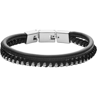 1 - Fossil leather men's bracelet JF03438040 mixed finish steel