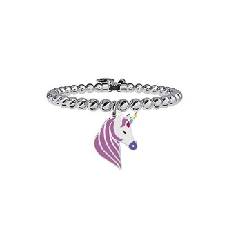 1 - Kidult bracelet 731325 316L steel spheres with unicorn pendant with enamel Symbols collection