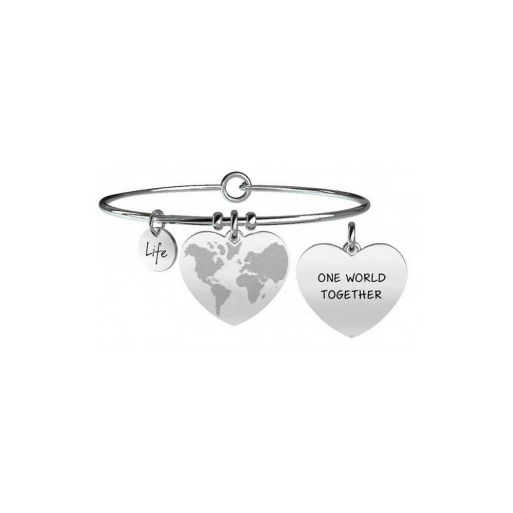 1 - Bracciale Kidult 731089 acciaio 316L cuore con mondo collezione Love