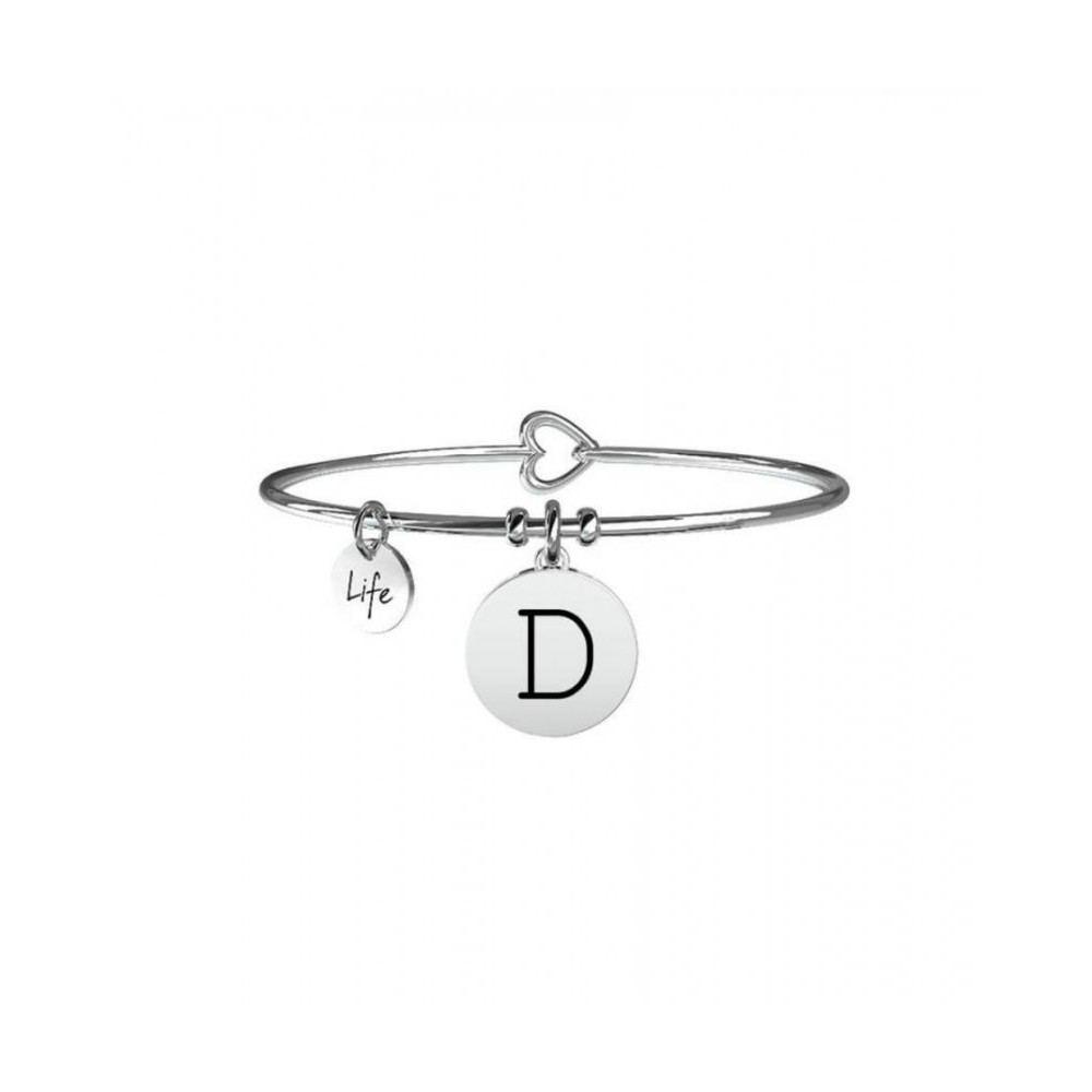 1 - Bracciale Kidult 231555D acciaio 316L ciondolo con lettera D e cristalli collezione Symbols.