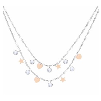 1 - Double Stroli Super Chic Wow women's necklace 1673326 steel hearts and stars