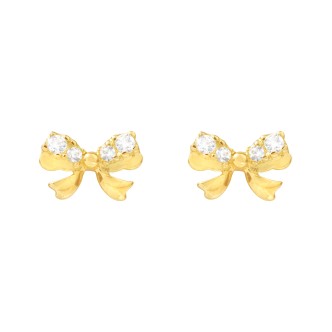 1 - Stroili yellow gold bow earrings with zircons 1415920 Bon Ton collection