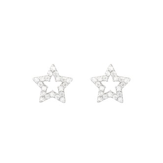 1 - Stroili White Gold star earrings with zircons 1412816 Bon Ton collection