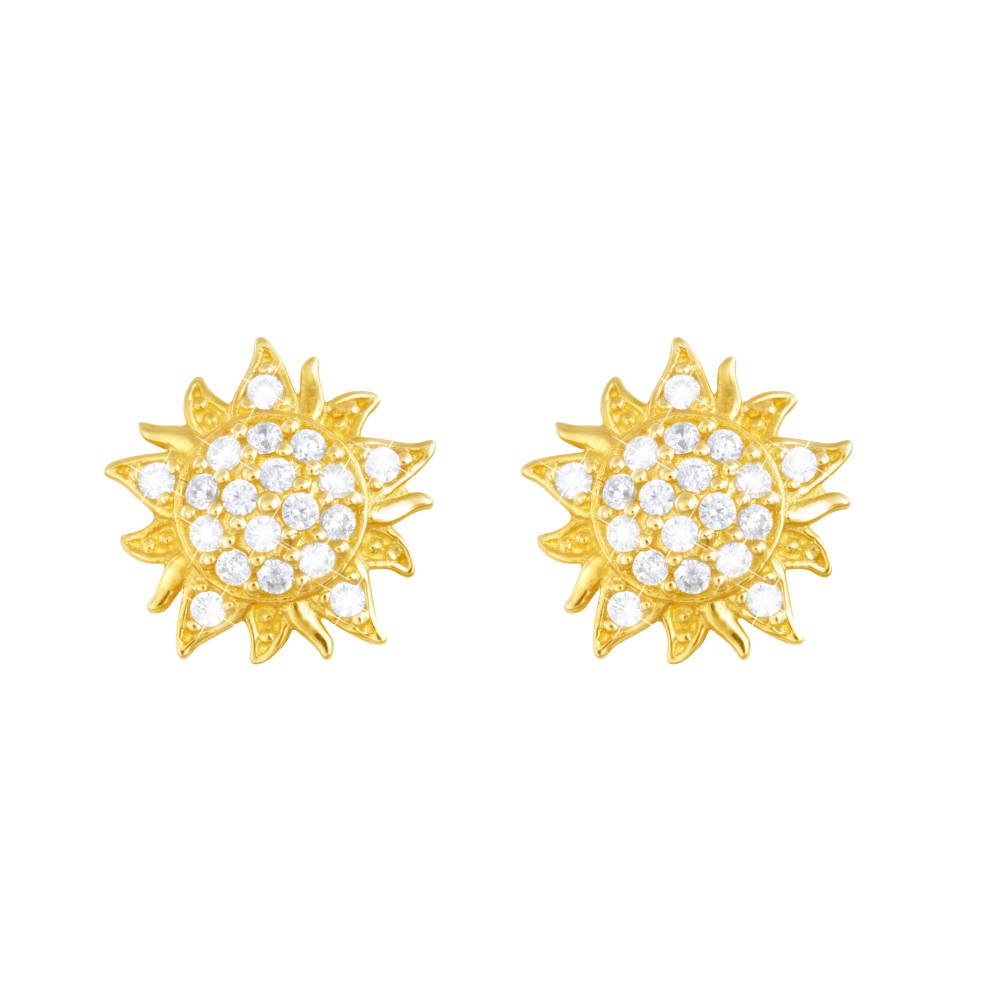 1 - Stroili yellow gold sun earrings with zircons 1415928 Bon Ton collection