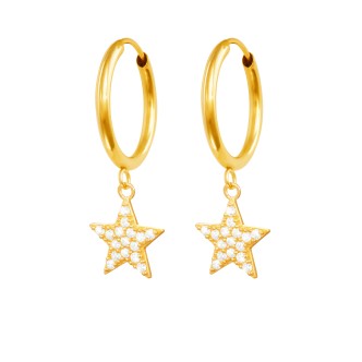 1 - Stroili yellow gold star earrings with zircons 1416871 Bon Ton collection