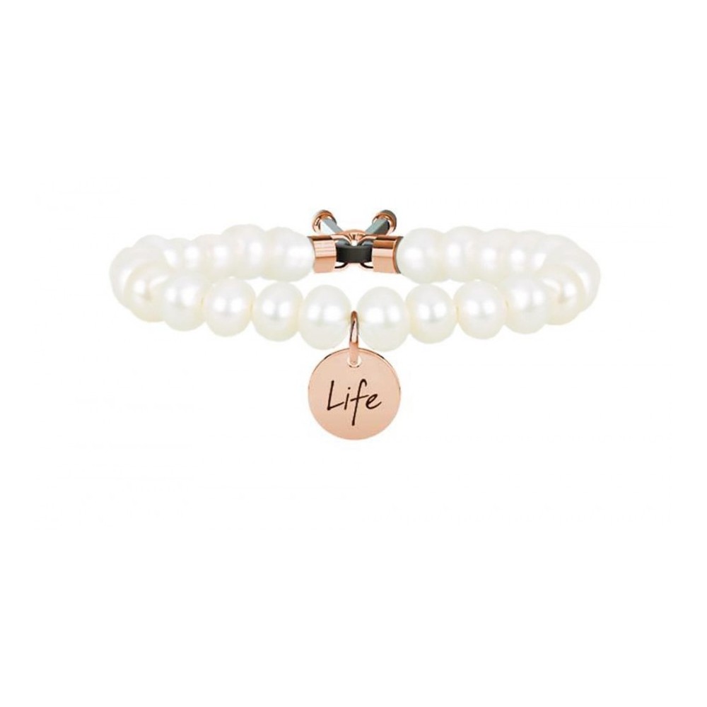 1 - Kidult 731051 bracelet with cultured pearls and rose gold 316L steel pendant Symbols collection