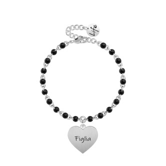 1 - Bracciale Kidult Figlia 731907 acciaio 316L con palline nere Family