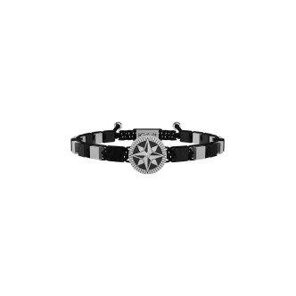 1 - Bracciale Kidult rosa dei venti uomo 731911 cordino nero collezione Symbols