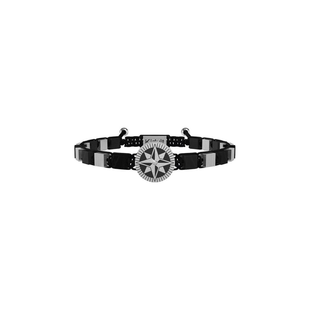 1 - Bracciale Kidult rosa dei venti uomo 731911 cordino nero collezione Symbols