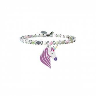 1 - Bracciale Kidult 731445 con Agata e ciondolo con unicorno in acciaio 316L e smalto collezione Symbols