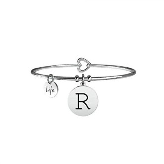 1 - Bracciale Kidult 231555R acciaio 316L ciondolo con lettera R e cristalli collezione Symbols.