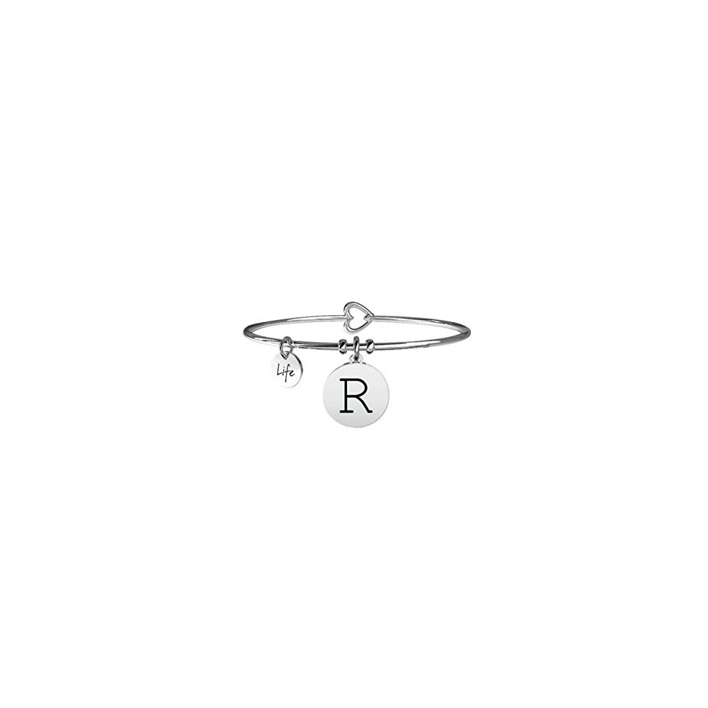 1 - Bracciale Kidult 231555R acciaio 316L ciondolo con lettera R e cristalli collezione Symbols.