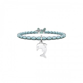 1 - Bracciale Kidult 731458 in pelle con ciondolo con delfino in acciaio 316L con cristalli collezione Animal Planet