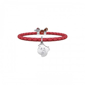 1 - Bracciale Kidult 731456 in pelle con ciondolo con coccinella in acciaio 316L con cristalli collezione Animal Planet