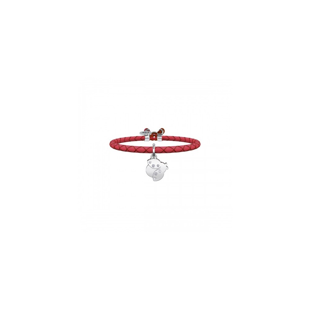 1 - Bracciale Kidult 731456 in pelle con ciondolo con coccinella in acciaio 316L con cristalli collezione Animal Planet