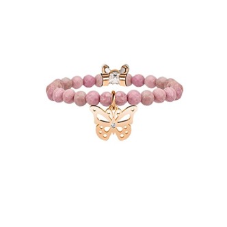 1 - Bracciale Kidult 731126 con Rodonite e ciondolo con farfalla in acciaio 316L e cristalli collezione Animal Planet