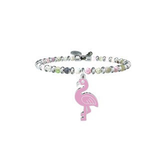 1 - Bracciale Kidult 731444 con agata e ciondolo con flamingo in acciaio 316L smalto e cristalli collezione Animal Planet