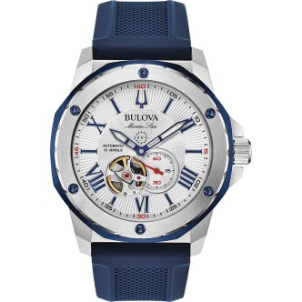 1 - Bulova Marine Star automatic men's watch 98A225 blue silicone strap