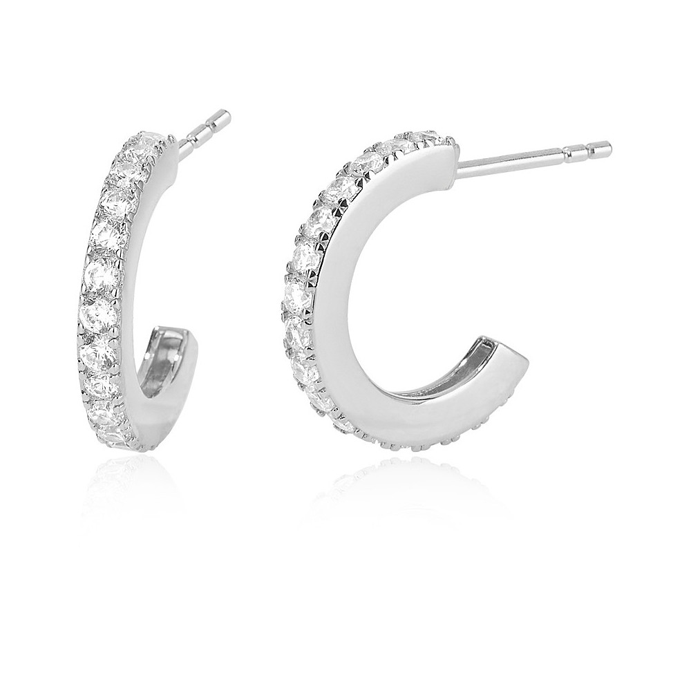 1 - Silver semicircle earrings with zircons Mabina woman 563435