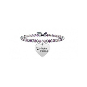 1 - Bracelet Kidult 731438 steel 316L with stone Amethyst heart pendant "Wonder woman" with crystals Love collection