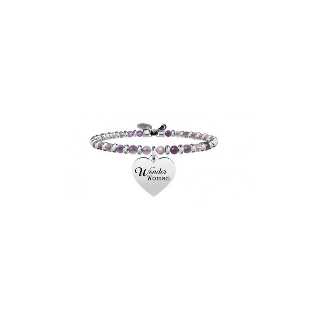 1 - Bracelet Kidult 731438 steel 316L with stone Amethyst heart pendant "Wonder woman" with crystals Love collection