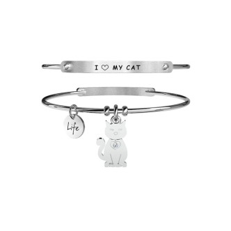 1 - Bracciale Kidult 231630 ciondolo con gatto in acciaio 316L con cristalli collezione Animal Planet