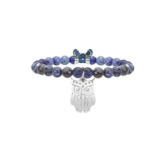 1 - Bracciale Kidult Sodalite 731136 ciondolo con gufo in acciaio 316L con cristalli collezione Animal Planet