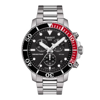 1 - Tissot men's Seastar 1000 chronograph watch black background steel T120.417.11.051.01