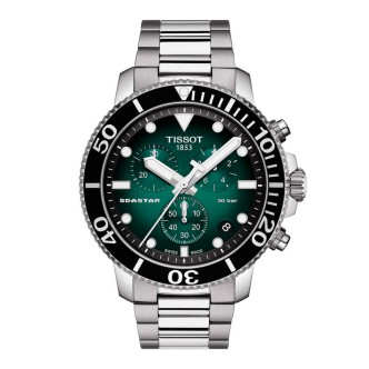 1 - Tissot men's Chronograph Seastar 1000 watch green background steel T120.417.11.091.01