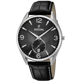 1 - Festina Retro man time only watch black steel F6857 / A leather strap