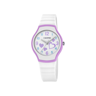 1 - Calypso white girl watch with hearts K5806 / 1 silicone strap