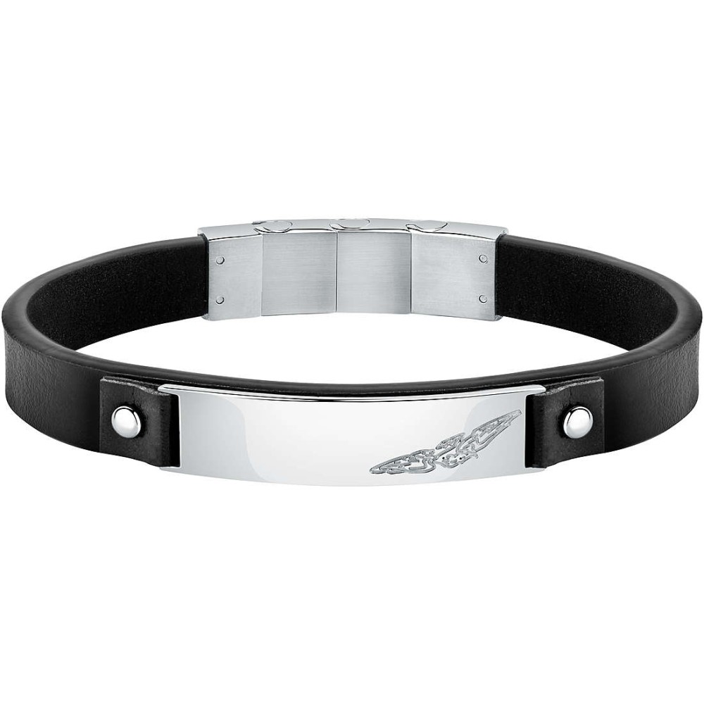 1 - Sector Bandy SZV80 men's steel and black leather bracelet