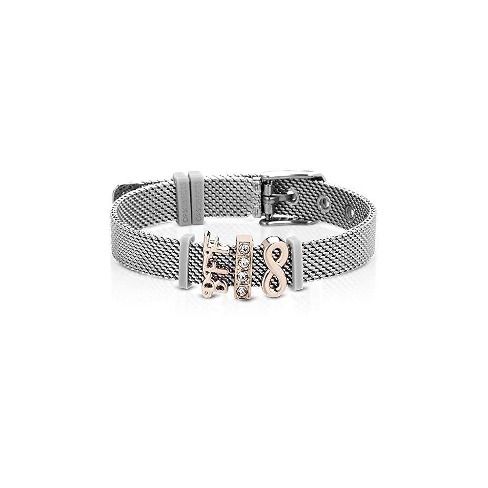 1 - Ops Object bracelet in stainless steel with crystals Mesh collection OPSBR-564