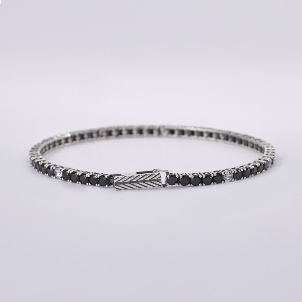 1 - Mabina men's tennis bracelet 925 silver with black zircons 533437-S