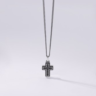 1 - Man cross necklace with black zircons Mabina Silver 925 553384