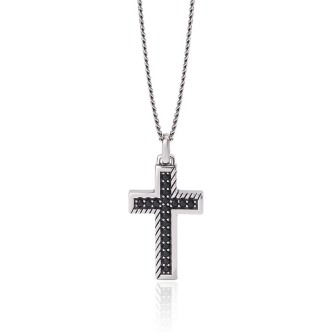 1 - Man cross necklace with black zircons Mabina Silver 925 553388